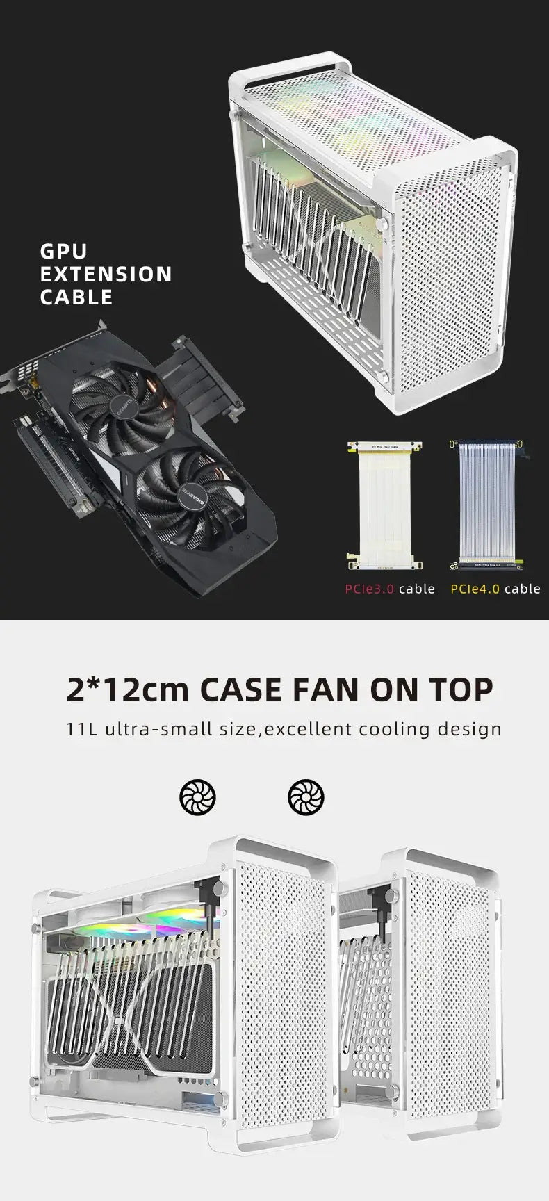 METALFISH G5 Plus Aluminum ITX White Case Suitcase Portable PC Gaming Computer Small Chassis Support SFX PSU/306mm GPU/12cm Fan