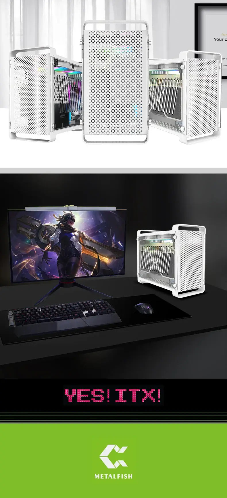 METALFISH G5 Plus Aluminum ITX White Case Suitcase Portable PC Gaming Computer Small Chassis Support SFX PSU/306mm GPU/12cm Fan