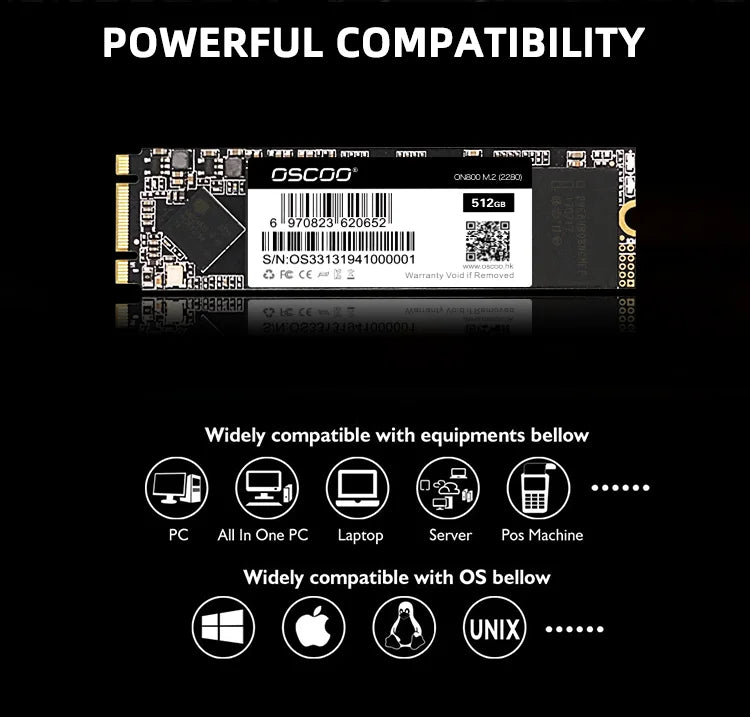 OSCOO M2 2280 SSD M.2 SATA NGFF SSD Hard Disk TLC Flash Memory 64GB 128GB 256GB 512GB HDD disco duro for Desktop Laptop