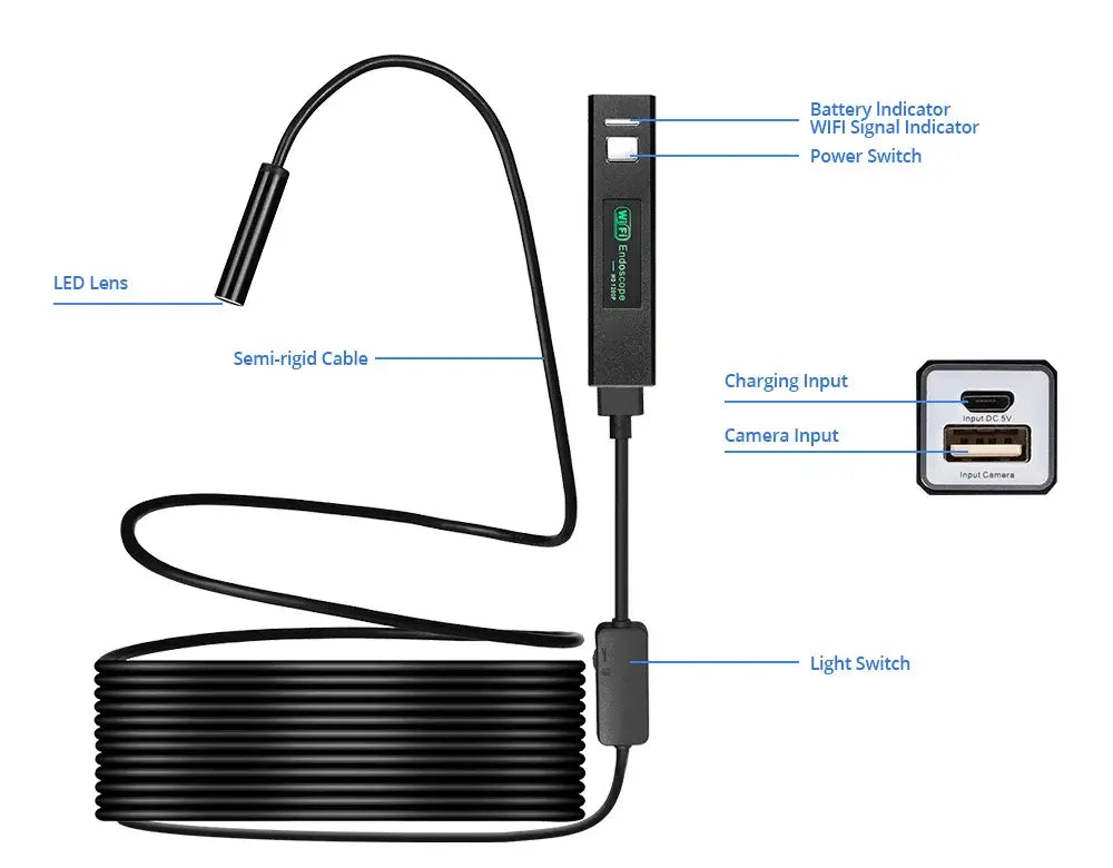 KERUI 1200P WiFi Endoscope Waterproof Inspection Snake Mini Camera USB Borescope for Car for Iphone & Android Smartphone