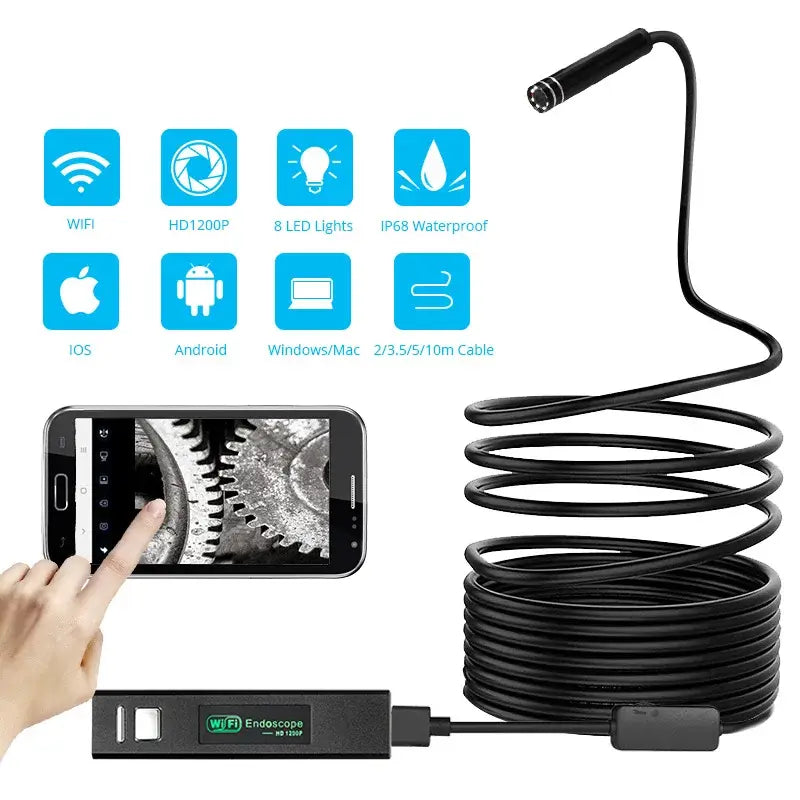 KERUI 1200P WiFi Endoscope Waterproof Inspection Snake Mini Camera USB Borescope for Car for Iphone & Android Smartphone