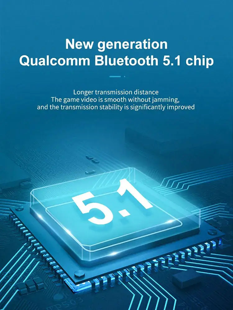 New generation Qualcomm Bluetooth 5.1 chip technology for improved transmission stability and distance in wireless devices.