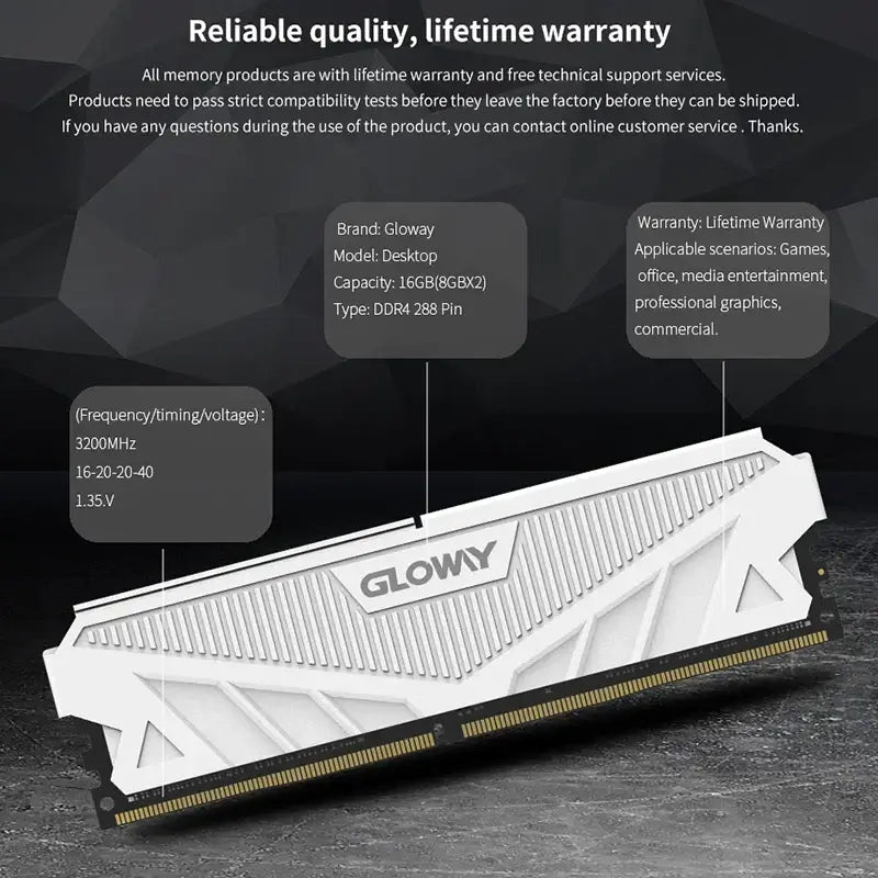 Gloway Arbeitsspeicher DDR4 8GB 16GB 3200MHz 3600MHz Desktop Arbeitsspeicher DDR4 Dual Channel Ram Für Computer PC