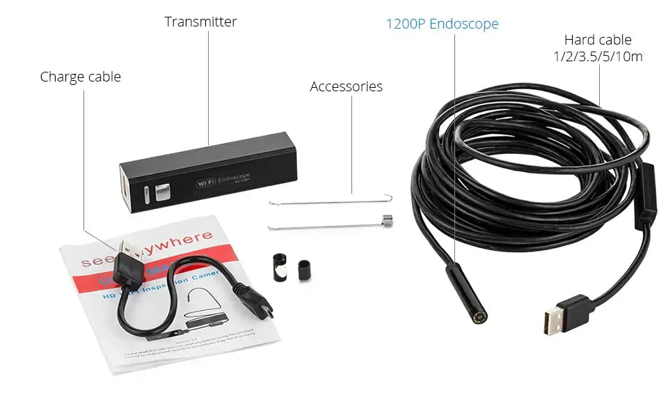 KERUI 1200P WiFi Endoscope Waterproof Inspection Snake Mini Camera USB Borescope for Car for Iphone & Android Smartphone