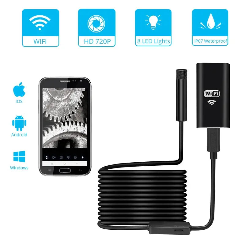 KERUI 1200P WiFi Endoscope Waterproof Inspection Snake Mini Camera USB Borescope for Car for Iphone & Android Smartphone