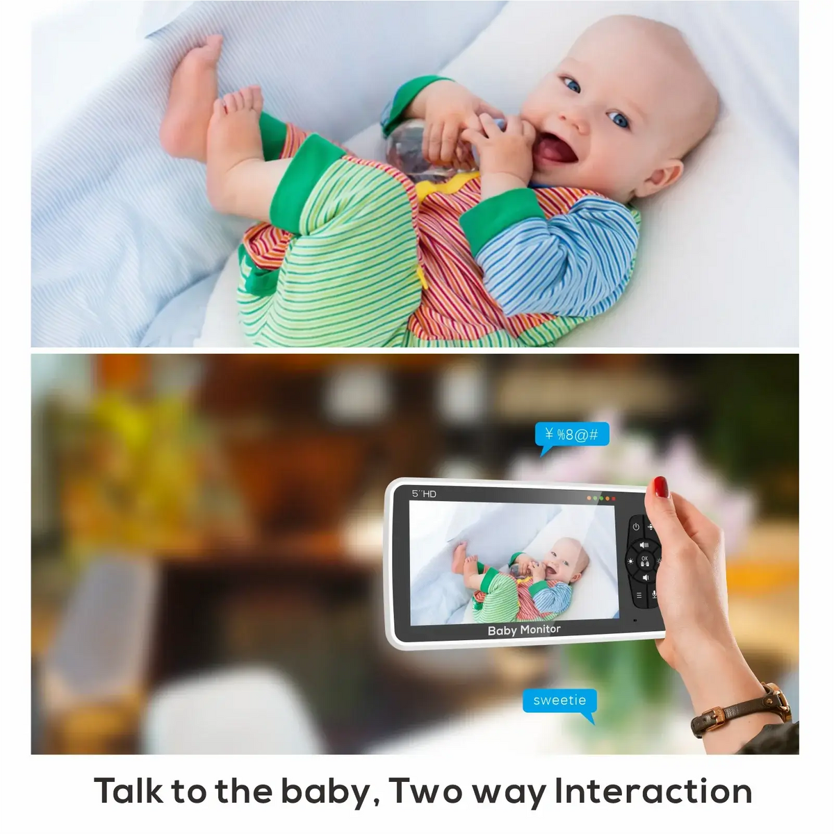 Neues 5-Zoll-Video-Babyphone mit Kamera und Audio, 4-fachem Zoom, 22-Stunden-Akku, 1000 Fuß Reichweite, 2-Wege-Audio, Temperatursensor, Schlaflied