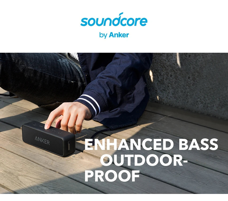 Anker Soundcore 2 Tragbarer kabelloser Bluetooth-Lautsprecher Besserer Bass 24 Stunden Spielzeit 20 m Bluetooth-Reichweite IPX7-Wasserbeständigkeit