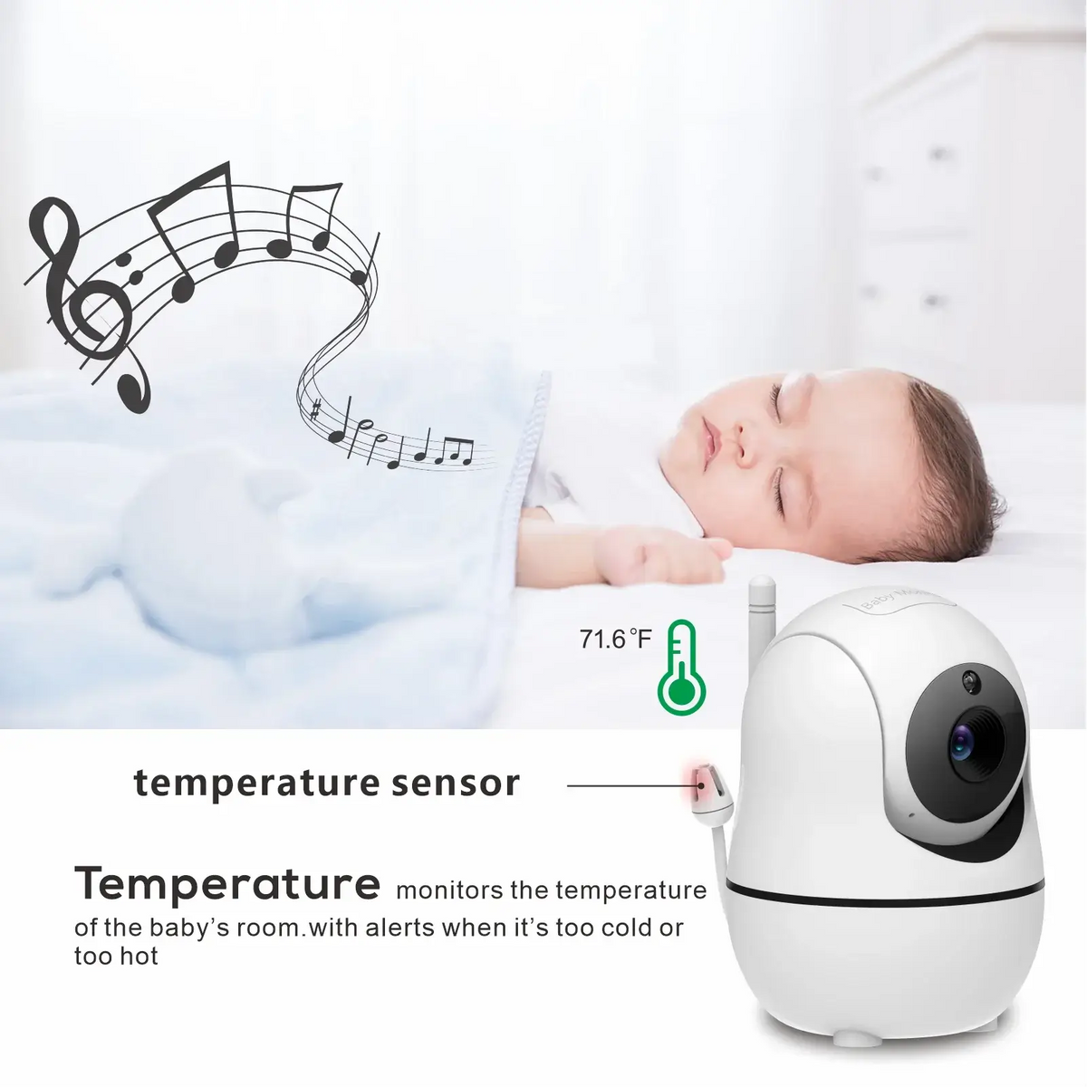 Neues 5-Zoll-Video-Babyphone mit Kamera und Audio, 4-fachem Zoom, 22-Stunden-Akku, 1000 Fuß Reichweite, 2-Wege-Audio, Temperatursensor, Schlaflied