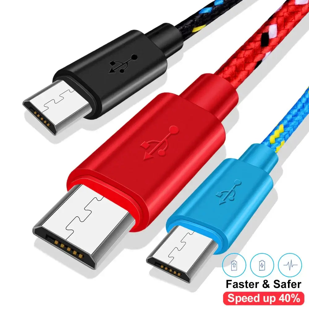 Cable micro USB de 1 m, 2 m y 3 m, cable de carga USB para sincronización de datos para teléfonos Samsung, Huawei, Xiaomi, HTC y Android, cables micro USB trenzados de nailon