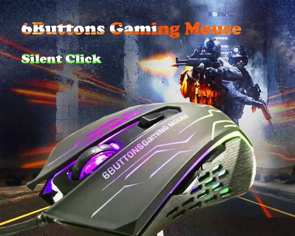 FORKA Silent Click USB Wired Gaming Mouse 6 Buttons 3200DPI Mute Optical Computer Mouse Gamer Mice for PC Laptop Notebook Game