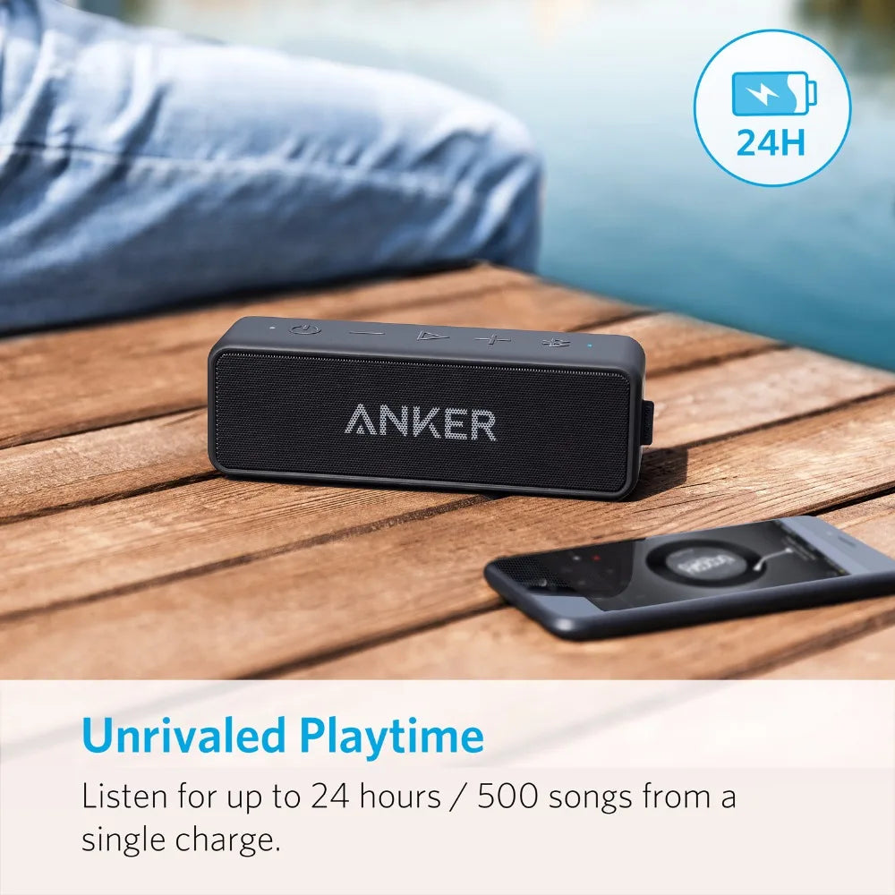 Anker Soundcore 2 Tragbarer kabelloser Bluetooth-Lautsprecher Besserer Bass 24 Stunden Spielzeit 20 m Bluetooth-Reichweite IPX7-Wasserbeständigkeit