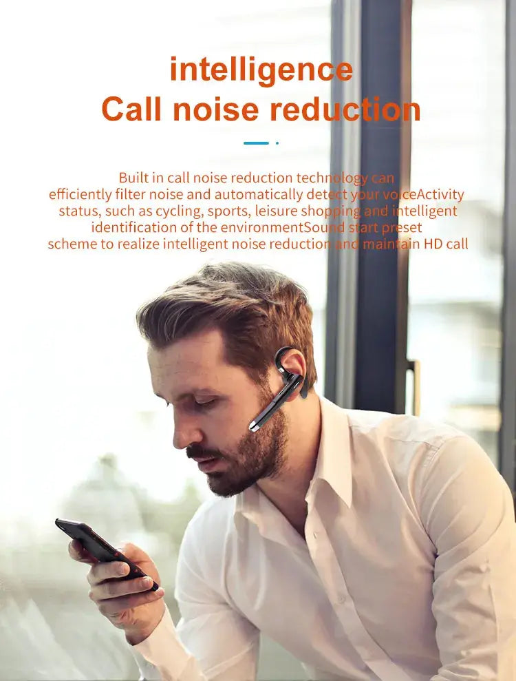 Bluetooth headset with call noise reduction technology, ideal for hands-free calls and voice clarity.