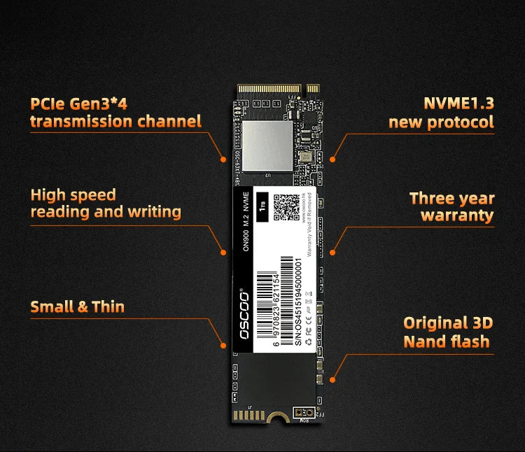 OSCOO M.2 2280 Internal solid-state drive NVMe 256GB 512GB SSD PCIe3.0 X4 3D TLC Hard Disk for Laptop Desktop Factory price