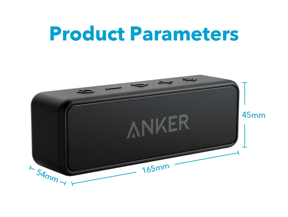 Anker Soundcore 2 Tragbarer kabelloser Bluetooth-Lautsprecher Besserer Bass 24 Stunden Spielzeit 20 m Bluetooth-Reichweite IPX7-Wasserbeständigkeit