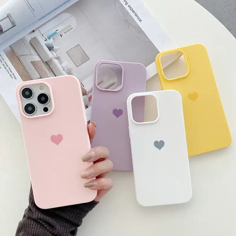 Lovely Love Candy Color Silicone Soft Case For iPhone 15 14 13 12 11 Pro XS Max X XR SE 3 7 8 6S 6 Plus Matte TPU Back Cover