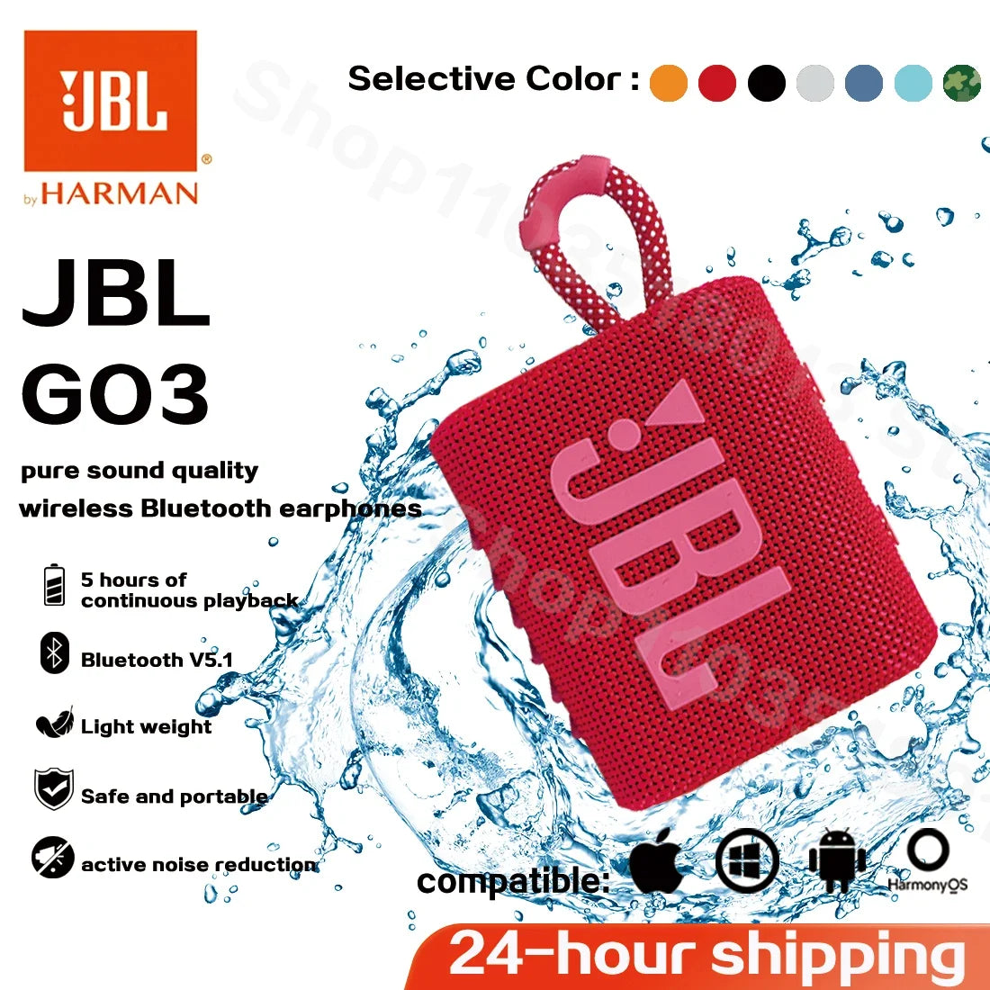 Altavoz Bluetooth inalámbrico JBL GO 3 original, altavoz portátil resistente al agua, altavoces para exteriores, altavoz deportivo de graves para fiestas JBL GO3