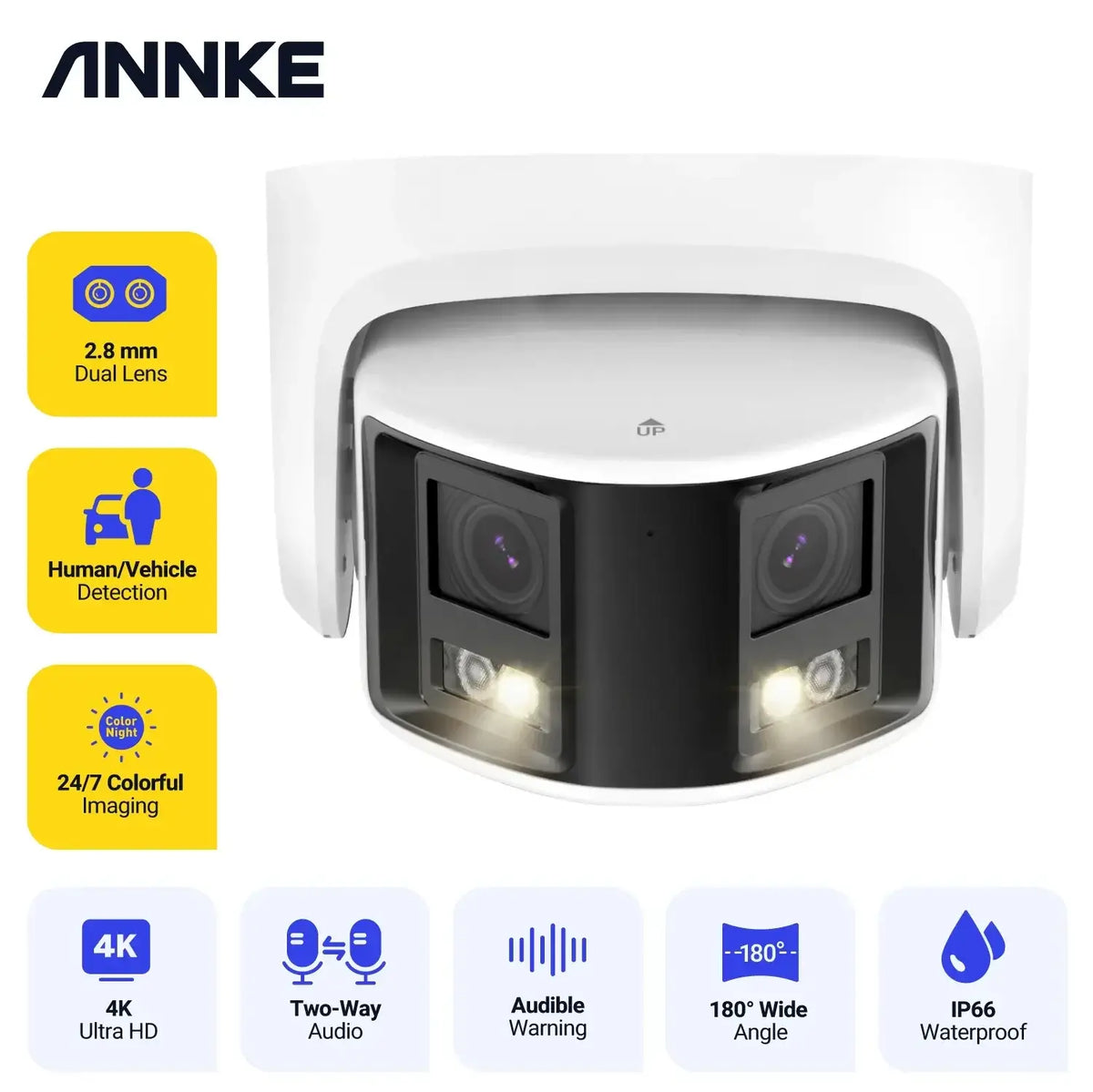 Annke 180° Panoramic Security Camera 265+ 6MP Dual Lens 2.8MM IP Camera POE CCTV Video Surveillance Outdoor Audio Warning Alarm