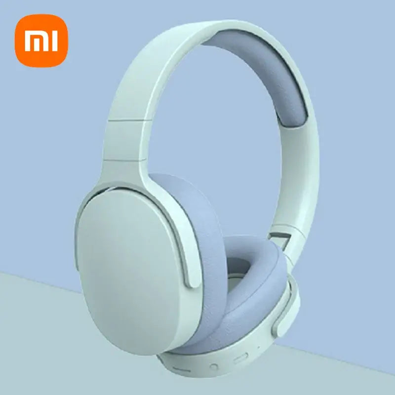 Xiaomi wireless Bluetooth headphones in light blue, featuring plush ear cushions and a sleek design, perfect for comfortable listening.