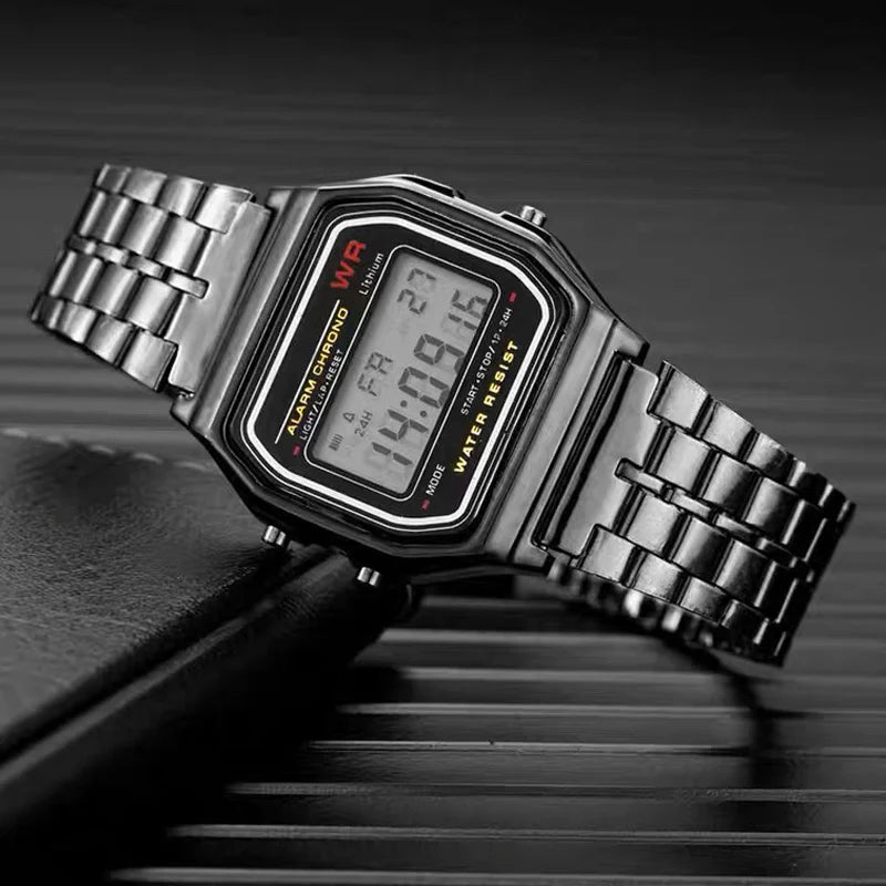 Luxury F91W Band Watch Retro Digital Stainless Steel Sports Military Watches Waterproof Men Women Electronic Wristwatch Clock