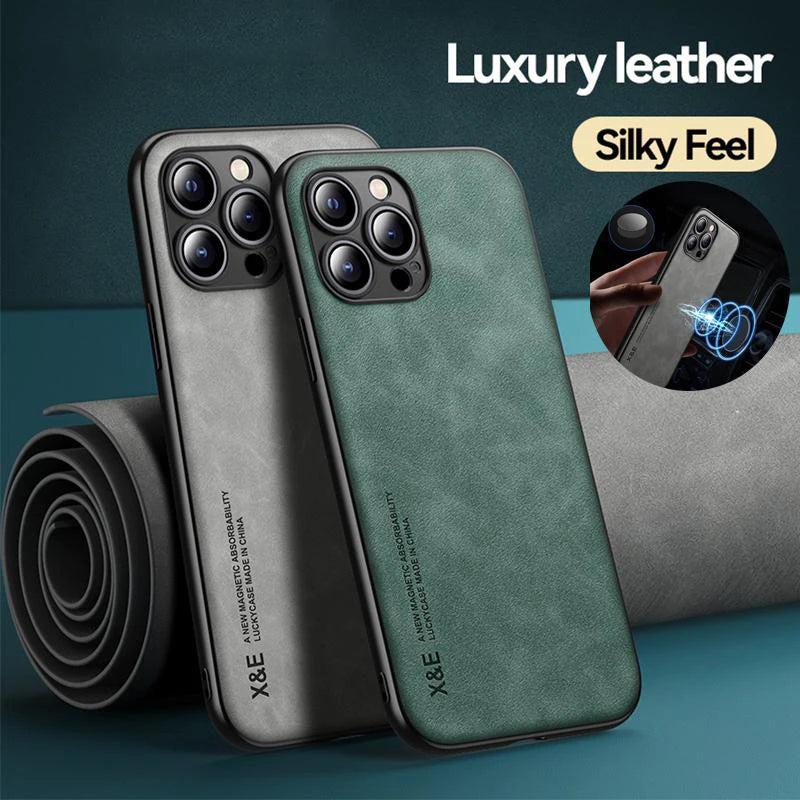 Luxury Magnetic Leather Case for iPhone 15 14 13 12 11 16 Pro Max Mini XR XS 8 7 Plus SE 14Pro Magsafe Cover Support Car Holder