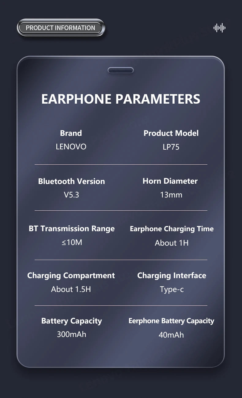 Auriculares originales Lenovo LP75 Choice TWS Bluetooth 5.3 Auriculares inalámbricos con pantalla digital LED y reducción de ruido Nuevo