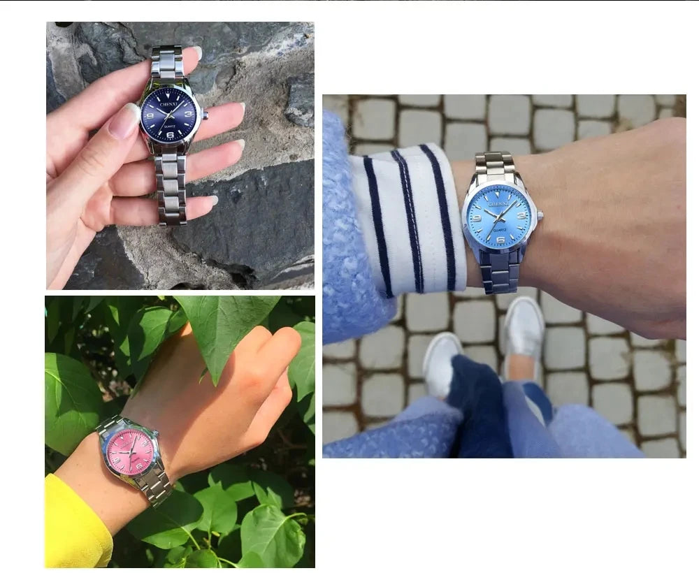 CHENXI Relojes de moda para mujer Reloj de cuarzo de alta calidad Elegante vestido de mujer Relojes de pulsera de acero inoxidable Esfera blanca