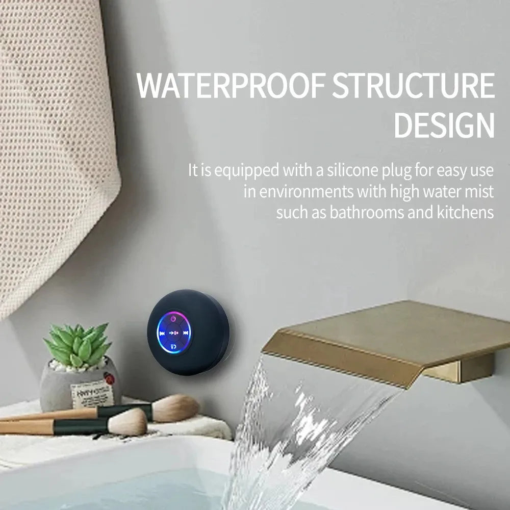 Altavoz portátil de pared con luces LED, resistente al agua IPX4, con Bluetooth y gran ventosa para baño y exterior