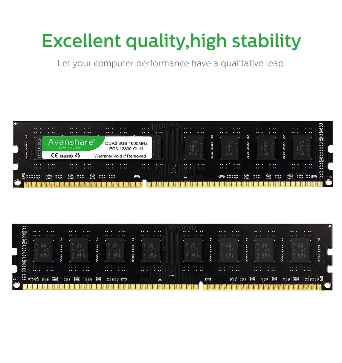 Memoria RAM DDR3 DDR4 Avanshare de 16 GB, 8 GB, 4 GB, 2 GB, 1333, 1600, 2400, 2666 y 3200 MHz, para escritorio, UDIMM, para todas las placas base Intel y AMD