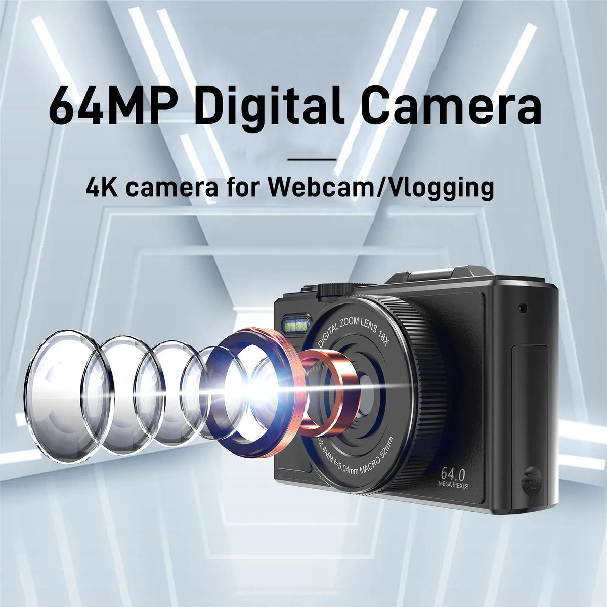 64MP Digital Camera for Photography 4K Video Vlogging Camcorder YouTube Webcam Cameras 18X Digital Zoom Camera 3" Flip Screen