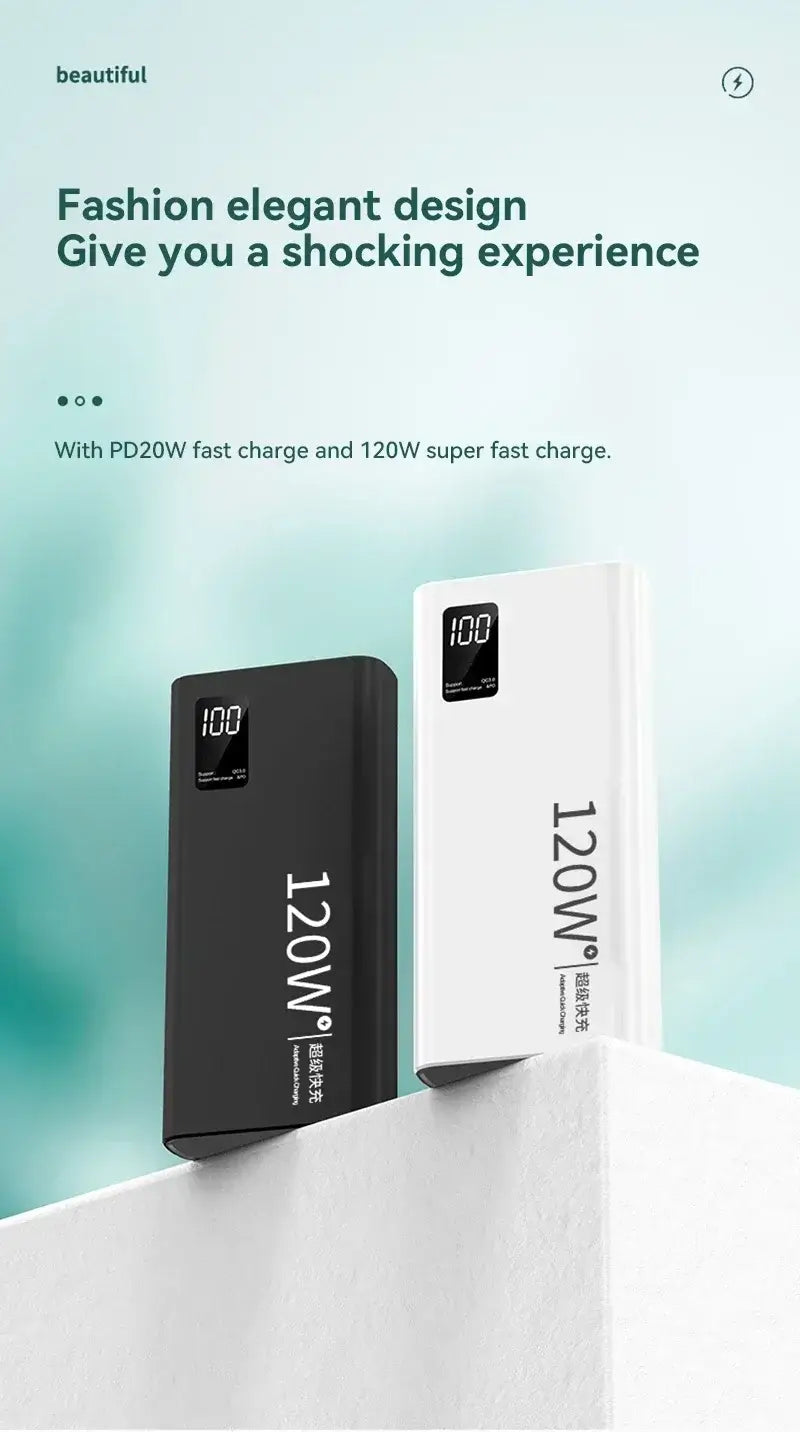 Banco de energía portátil de 120 W, 2024, 50 000 mAh, alta capacidad, carga súper rápida, para iPhone, Huawei, Samsung, batería externa