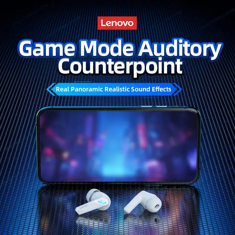 Lenovo GM2 Pro Bluetooth earbuds with game mode and panoramic sound effects on a smartphone screen.