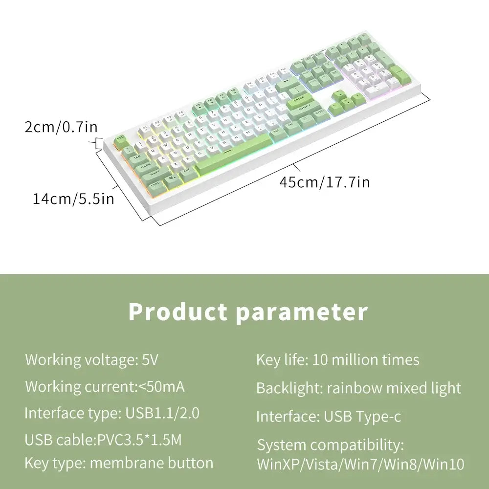 FURYCUBE BM108 Mechanical feel Membrane Keyboard  Rainbow RGB Backlit for Home Office Wired Gaming Keyboards 87 108 Keys BM87 PC