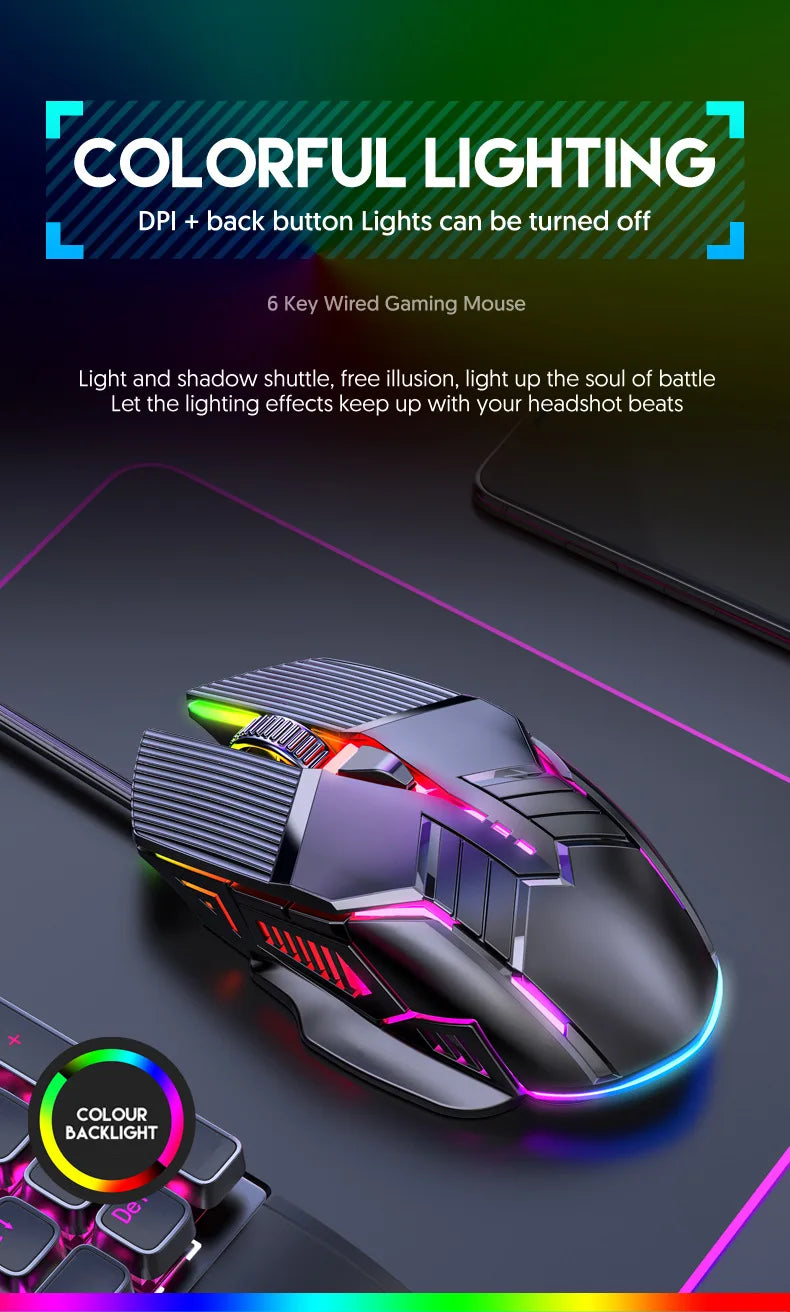 3200DPI Ergonomic Wired Gaming Mouse USB Mouse Gaming RGB Mause Gamer Mouse 6 Button LED Silent Mice for PC Laptop Computer