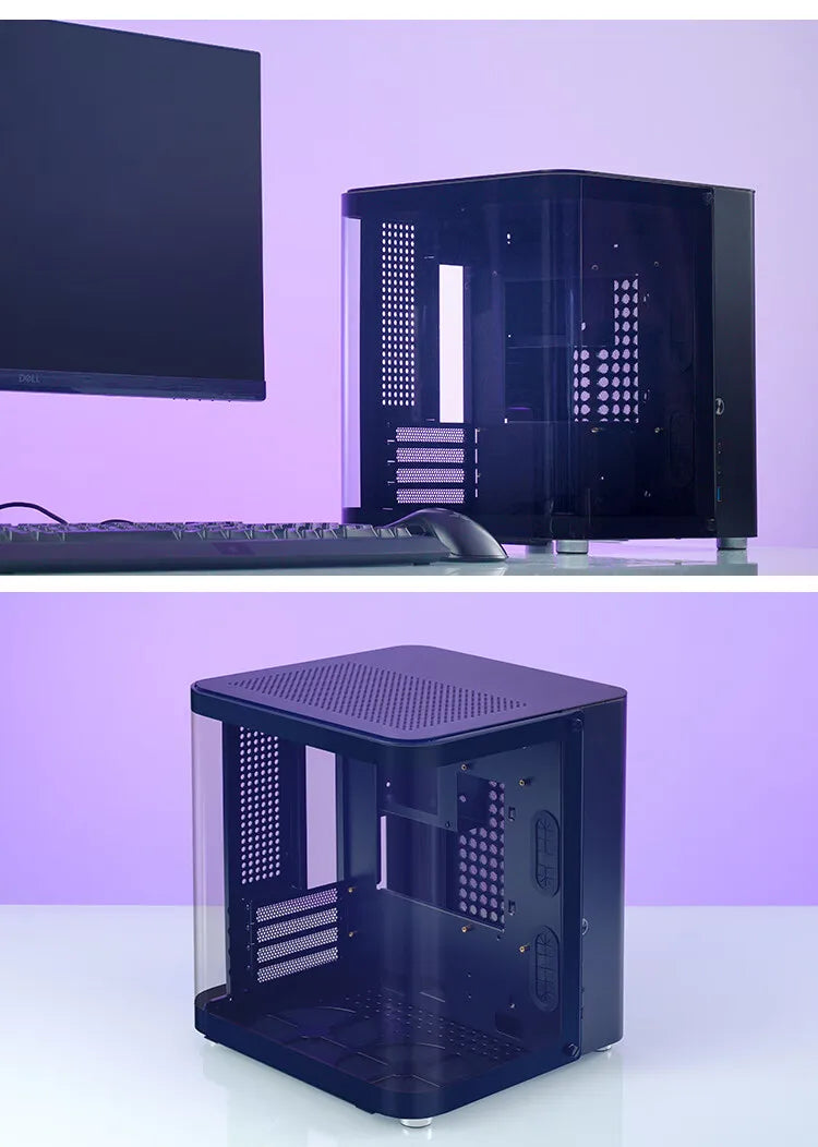 JONSBO TK-1 2.0 M-ATX Case Mini PC Case Ring Tempered Glass Side Penetration E-sports Seaview Room Desktop Computer Mini Chassis