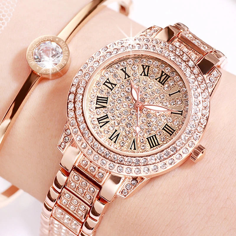 Casual Elegant All-Star Women's Quartz Watch Shiny Fine Zircon Mechanical Lady Wristwatches Fashion Folding Watches Buckle Watch