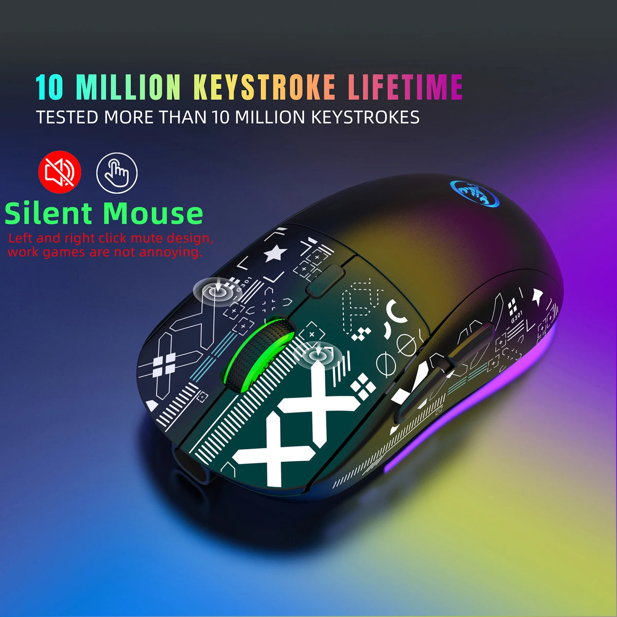 hxsj T90 2.4G Wireless Mechanical Mouse RGB Gaming Mouse Ergonomic 10 Million Keystroke 3600DPI Mouse 11 RGB Lighting Modes Mice