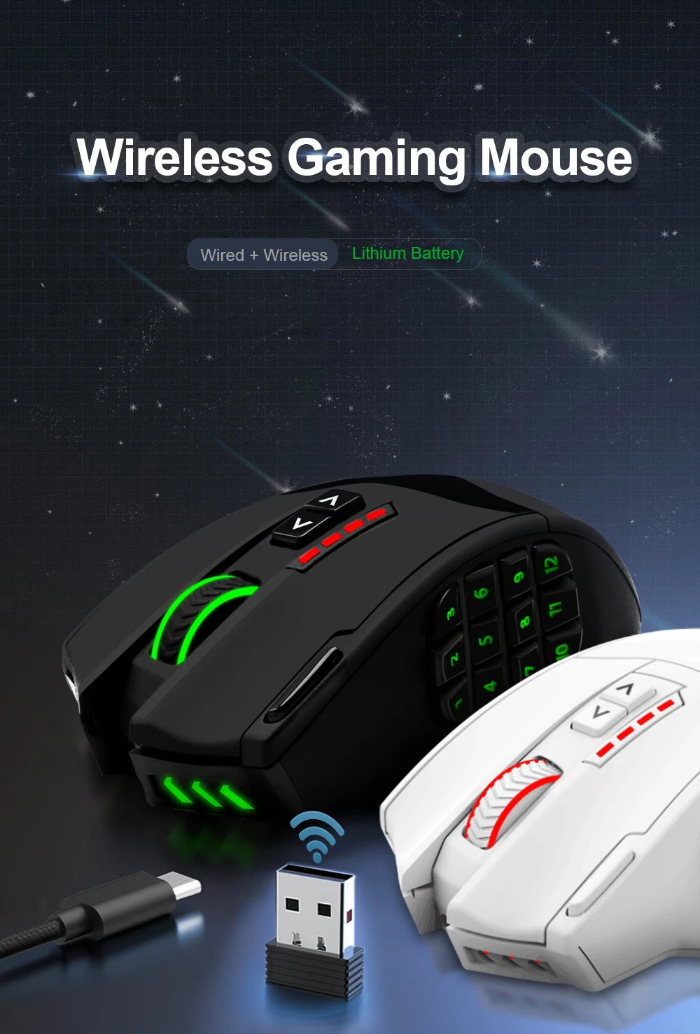 E-YOOSO X-33 RGB USB 2.4G Wireless Gaming Mouse 16000 DPI 16 Buttons Programmable Game Optical Mice for Computer PC Laptop