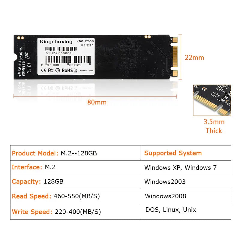 Kingchuxing M2 SSD 128GB M.2 NGFF 2242 256GB 512GB HD SATA3 SSD NGFF 2280 1TB 2TB Interne Solid-State-Laufwerke für Laptop-Desktop