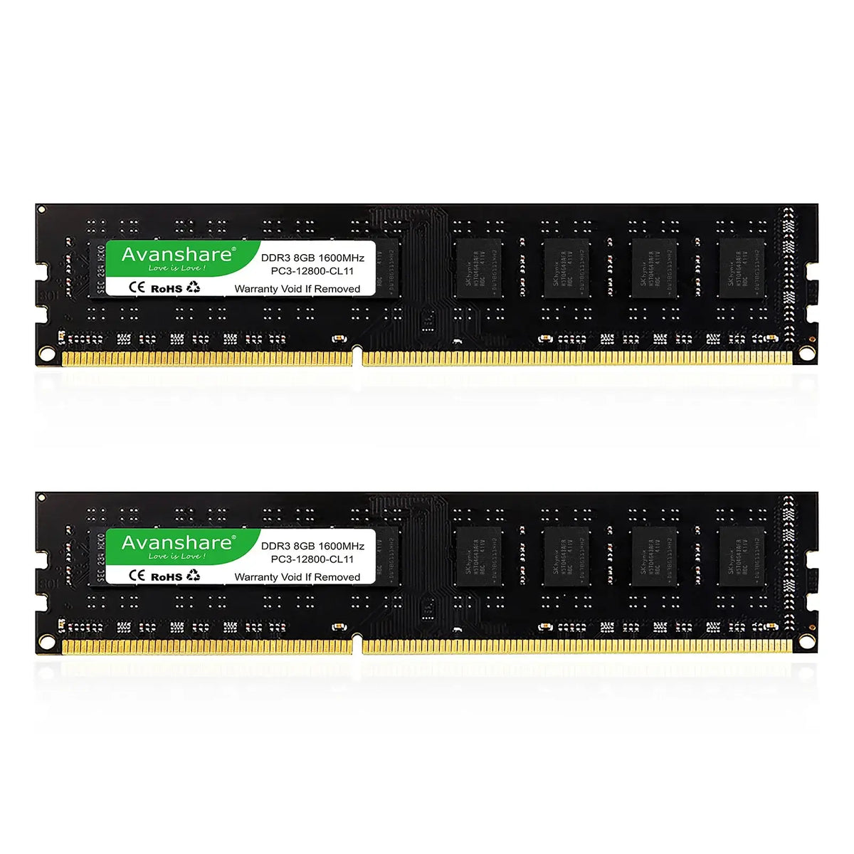 Memoria RAM DDR3 DDR4 Avanshare de 16 GB, 8 GB, 4 GB, 2 GB, 1333, 1600, 2400, 2666 y 3200 MHz, para escritorio, UDIMM, para todas las placas base Intel y AMD