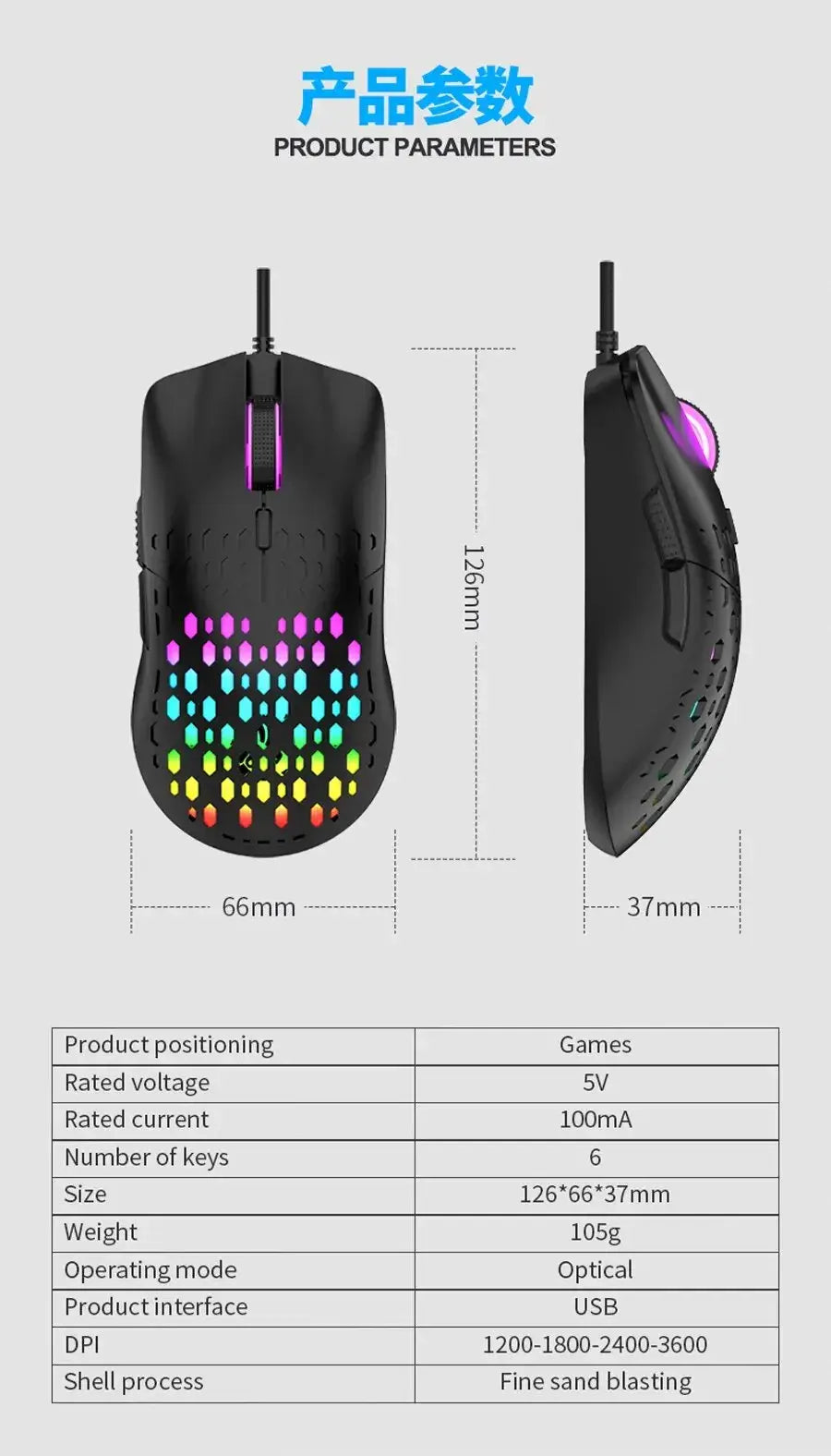 RAIKU G701 Wired 6 Keys Mouse Colorful Lighting Gaming and Office For Microsoft Windows and Apple IOS System