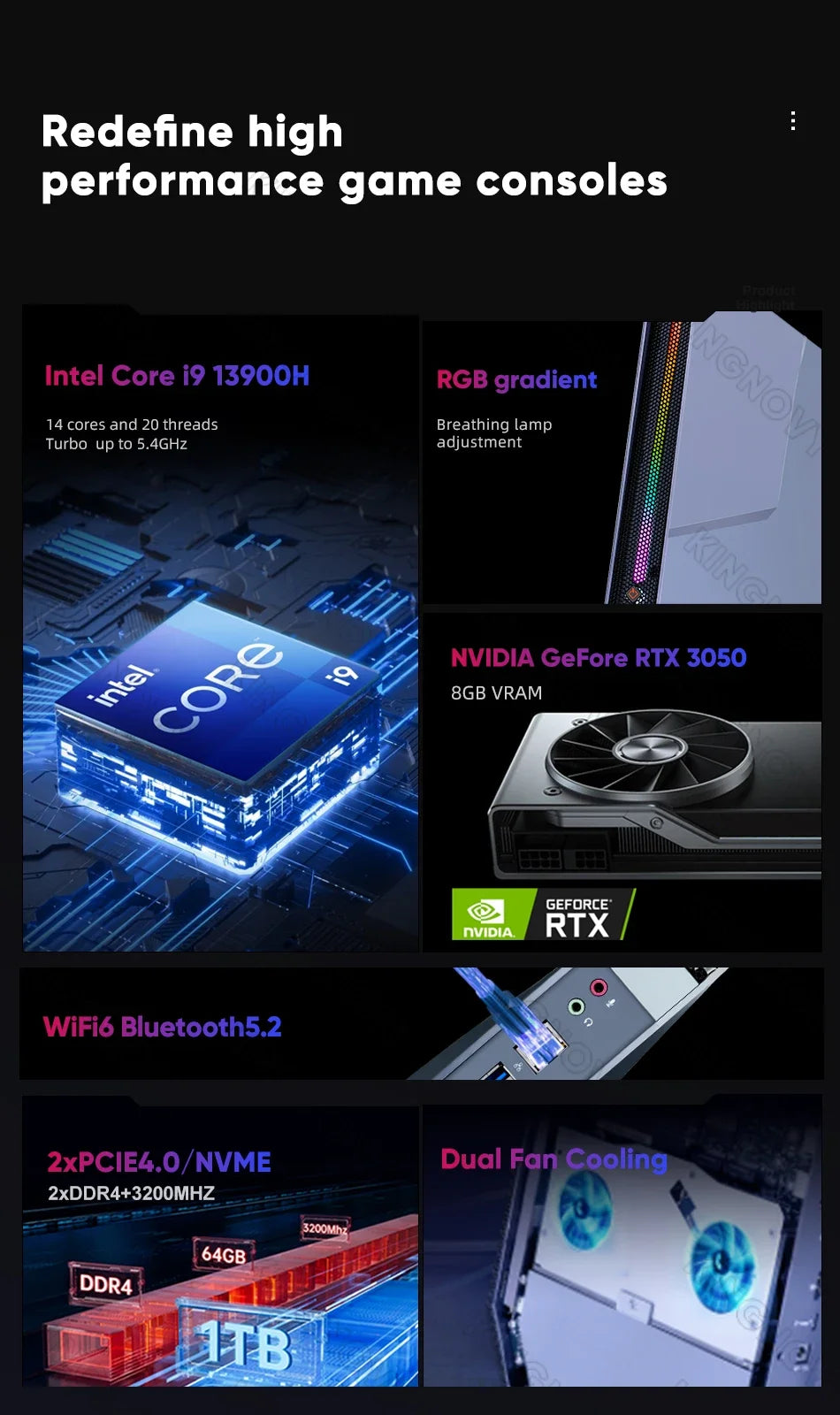 NEW 13th Gen Gamer Mini PC i9 13900H i7 12700H Nvidia RTX 4060 8G portable Gaming Desktop windows 11 mini Computer 3x4K WiFi6