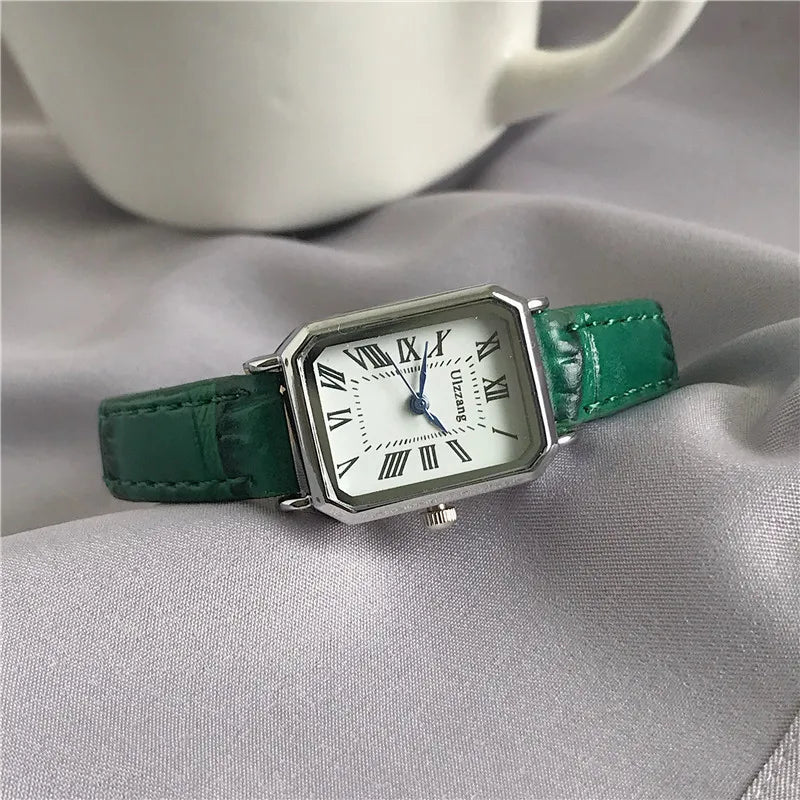 Retro-Uhren, klassisch, lässig, Quarz-Zifferblatt, Lederarmband, rechteckige Uhr, modische Armbanduhren für Frauen