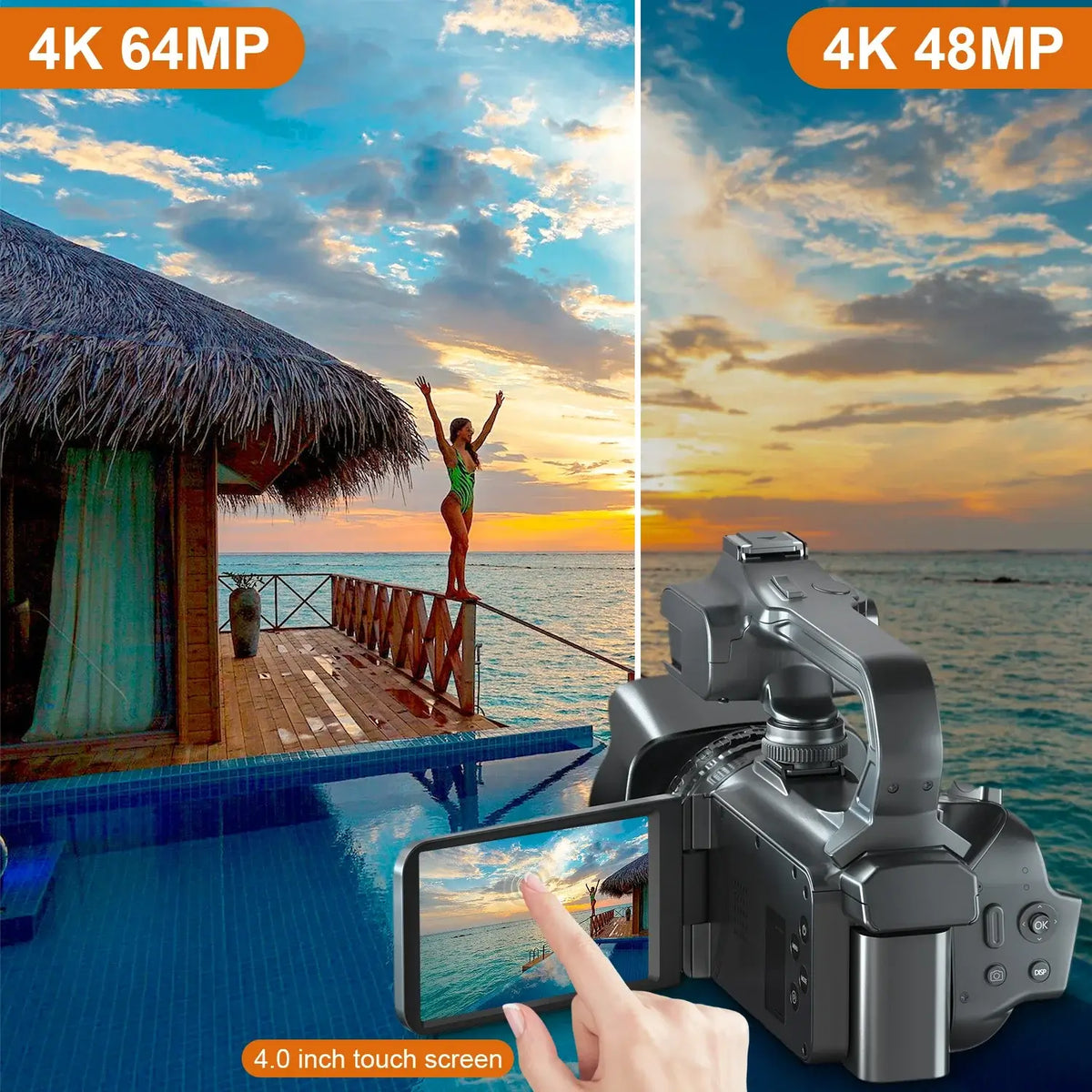 4K Professionelle Videokameras für Fotografie 64MP Ultra HD 18X Digitalzoom Camcorder YouTube Live-Streaming Vlog Recorder