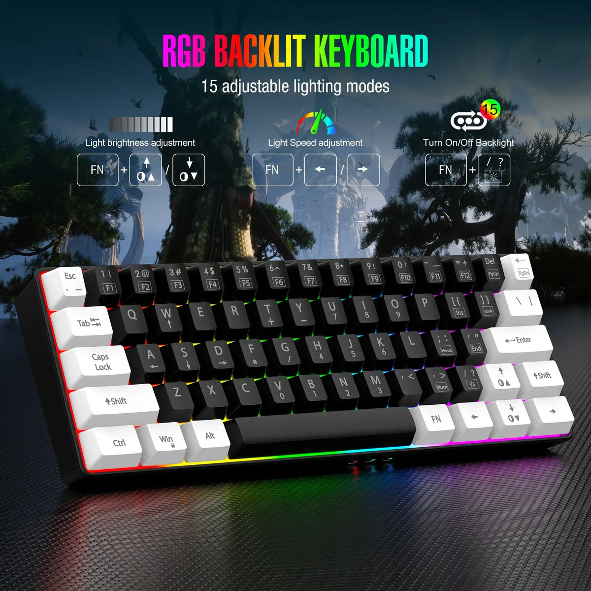 60% wired gaming keyboard, RGB backlight ultra compact mini keyboard, waterproof small compact 61 key keyboard for pc/Mac gamers