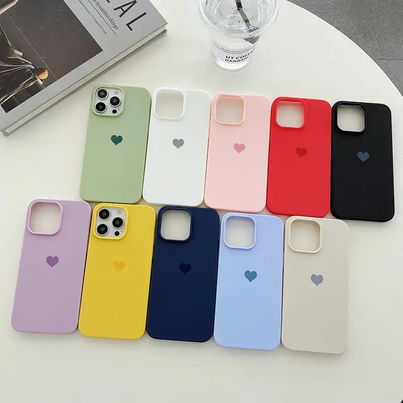 Lovely Love Candy Color Silicone Soft Case For iPhone 15 14 13 12 11 Pro XS Max X XR SE 3 7 8 6S 6 Plus Matte TPU Back Cover