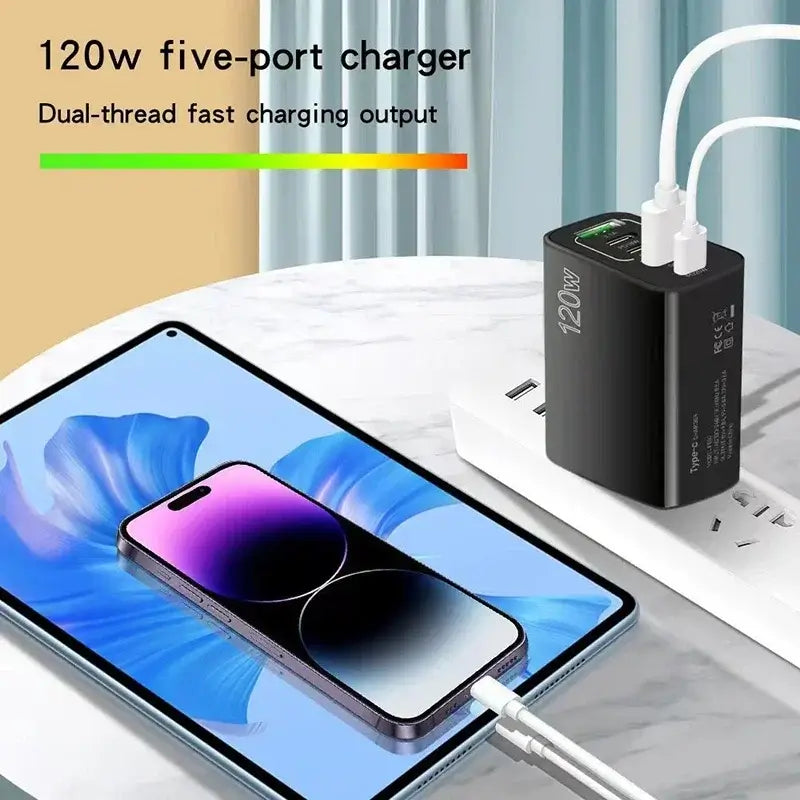 Xiaomi 120W Schnellladeadapter für Telefone mit mehreren 5 Anschlüssen, USB C, PD-Schnittstelle, Schnellladeadapter für iPhone, Xiaomi, Samsung