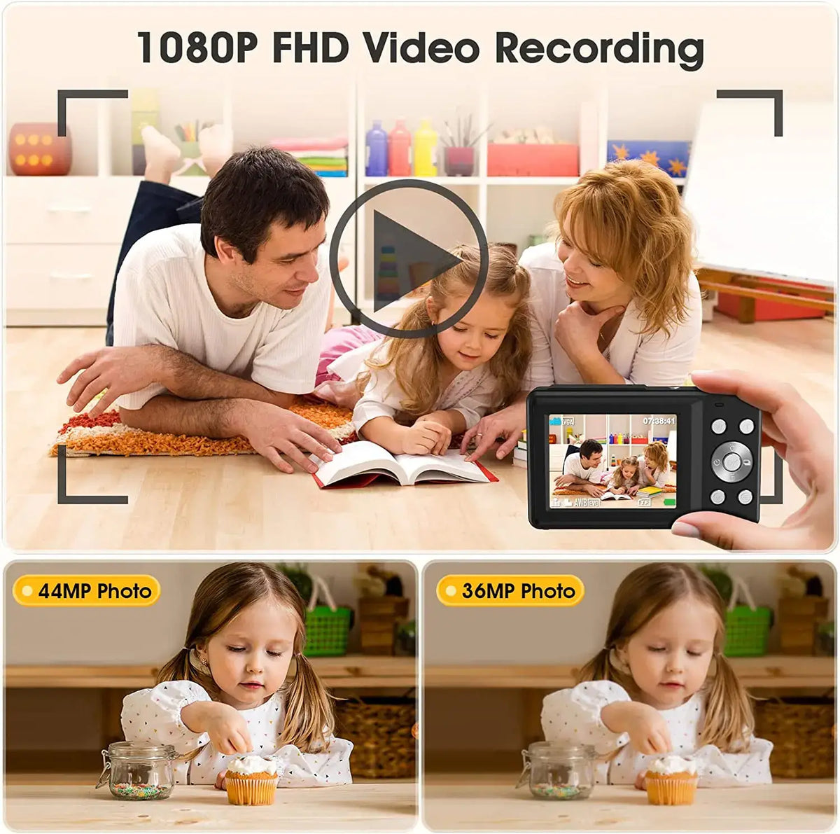 HD 1080P 44MP digital Camera Rechargeable Cameras with 16x Zoom Compact 2.4 inches Camera Cameras for kids Girls camera digit