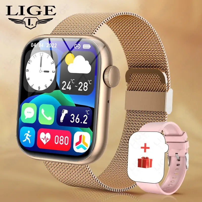 LIGE Bluetooth Anruf Smartwatch Frauen Männer Sport Fitness Uhren Frau Körper Temperatur Überwachung Wasserdichte Smart Watch Damen