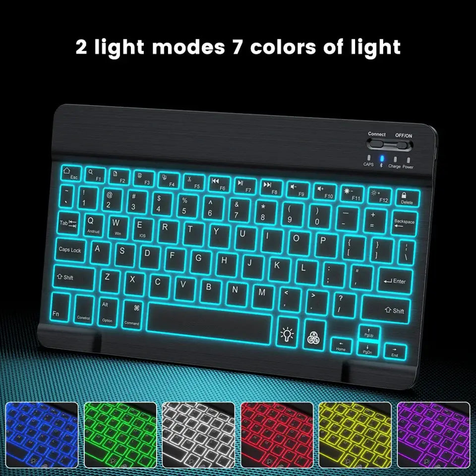 10-Zoll-RGB-Bluetooth-Tastatur mit Hintergrundbeleuchtung, kabellose Mini-Maus für spanische und russische Tastatur, wiederaufladbare RGB-Tastaturmaus mit Hintergrundbeleuchtung