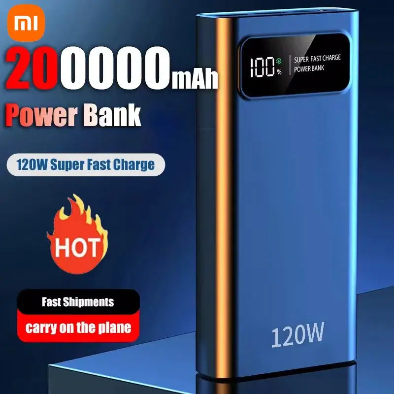 Banco de energía Xiaomi 200000mAH 120W Batería de carga súper rápida Banco de energía con pantalla digital de alta capacidad para iPhone Samsung Xiaomi